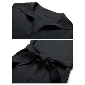 MEROKEETY Women's 2024 Fall Sweater Dress Long Sleeve Collared V Neck Slit Knit Bodycon Midi Dress with Belt