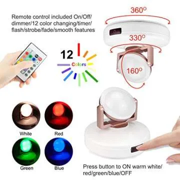 HONGUT 12 Colors Changing Accent Light, Rechargeable Picture Light with Remote, LED Dartboard Light,...