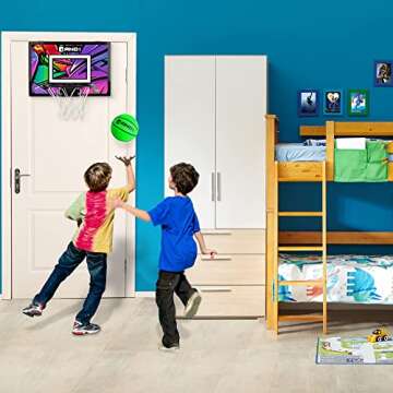 AND1 Mini Basketball Hoop: Pre-Assembled Indoor Basketball Hoop with Flex Rim, 18 inches x 12 inches, Includes One Deflated 5 Inch Basketball & Inflation Pump, Basketball Hoop for Kids, Multi Purple