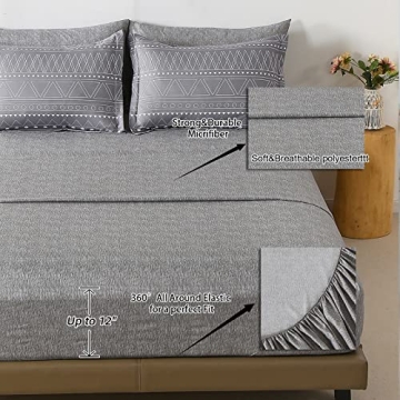 WONGS BEDDING Grey Boho Comforter Set 7 Piece Bed Set