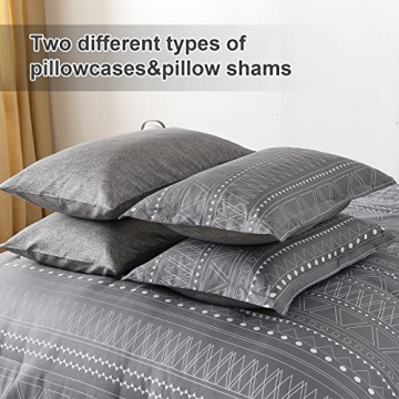 WONGS BEDDING Grey Boho Comforter Set 7 Piece Bed Set