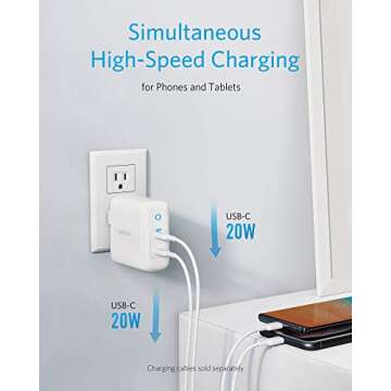 USB C Charger, Anker 40W 2-Port PIQ 3.0, PowerPort III Duo Type C Foldable Fast Charger, Power Delivery for iPhone 15/15 Plus/15 Pro/15 Pro Max/14, Galaxy, Pixel, iPad/iPad Mini, and More