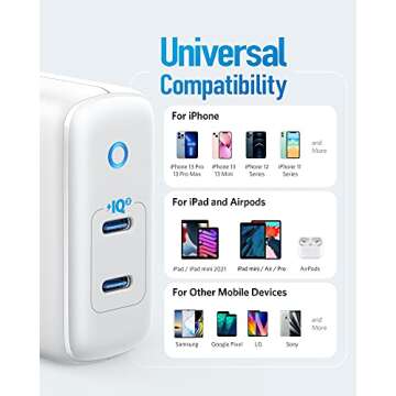 USB C Charger, Anker 40W 2-Port PIQ 3.0, PowerPort III Duo Type C Foldable Fast Charger, Power Delivery for iPhone 15/15 Plus/15 Pro/15 Pro Max/14, Galaxy, Pixel, iPad/iPad Mini, and More