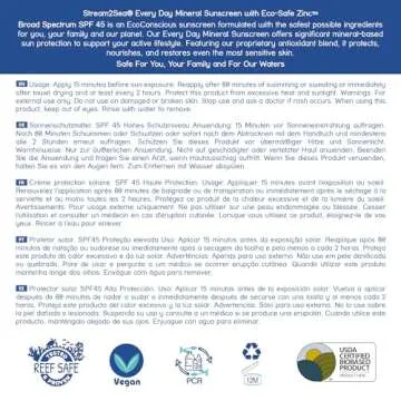 SPF 45 Every Day Active Mineral Sunscreen | 2.5 Fl Oz Biodegradable & Reef Safe Sunscreen for Face & Body | Non-Greasy, Lightweight & Sheer Mineral Protection Against UVA & UVB by Stream2Sea