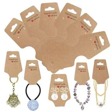 200PCS Bracelet Display Cards Sturdy Necklace Holder Cards Self Adhesive Jewelry Packaging Selling Card for Small Business of Keychain Earring Hair Band and Scrunchies Hanging