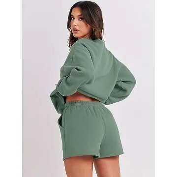 ANRABESS Women 2 Piece Outfits Sweat Shorts Sets 2025 Oversized Casual Lounge Matching Set Sweatsuit Tracksuit Clothes Light Green Medium