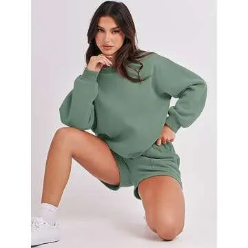 ANRABESS Women 2 Piece Outfits Sweat Shorts Sets 2025 Oversized Casual Lounge Matching Set Sweatsuit Tracksuit Clothes Light Green Medium