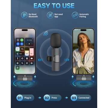 2 Pack Professional Wireless Lavalier Microphone for iPhone iPad(iPhone 14 and Below), Lapel Mics Plug-Play Clip on Lapel Mic for YouTube, Recording, Vlog, Facebook Live