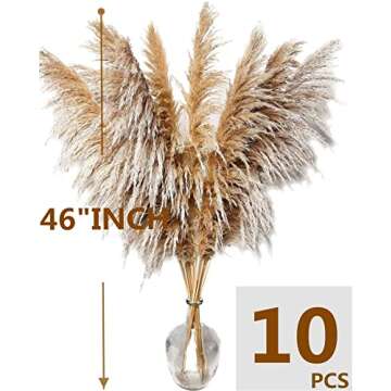 46" inch 10 Stems Natural Pampas Grass Decor Tall, Pompas Grass, Tall Pampas Grass for Weddingm, Far...