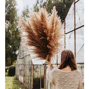 46" inch 10 Stems Natural Pampas Grass Decor Tall, Pompas Grass, Tall Pampas Grass for Weddingm, Farmhouse, Boho Home Decor (Brown)