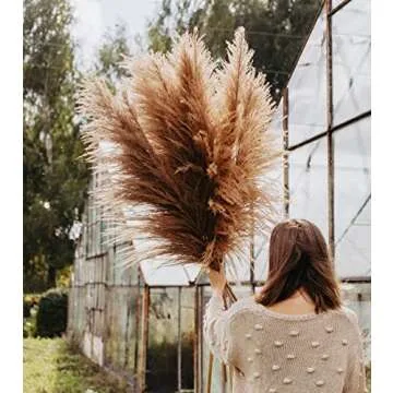 46" inch 10 Stems Natural Pampas Grass Decor Tall, Pompas Grass, Tall Pampas Grass for Weddingm, Farmhouse, Boho Home Decor (Brown)