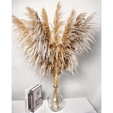 46" inch 10 Stems Natural Pampas Grass Decor Tall, Pompas Grass, Tall Pampas Grass for Weddingm, Farmhouse, Boho Home Decor (Brown)