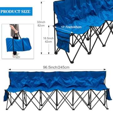 Kigley 6 Seats Folding Soccer Bench Chair - Portable & Comfortable