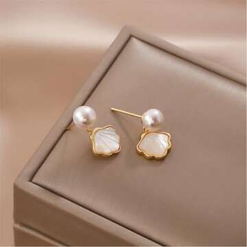 Shell Pearl Earrings for Women Beach Style Jewelry Gifts