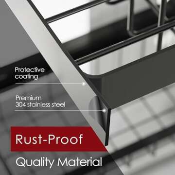Sakugi Dish Drying Rack - Large Over The Sink Dish Drainer Drying Rack (30.0" to 33.9" W), Large Capacity Stainless Steel Dish Rack, Multifunctional Kitchen Organizers and Storage Rack, Black