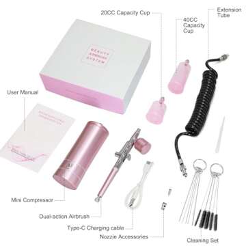 Airbrush Kit with Compressor, Auto Handheld Airbrush Gun with 0.3mm Tip, Rechargeable, Portable Air Brushes for Painting, Tattoo, Nail Art, Model Coloring, Makeup, Cake