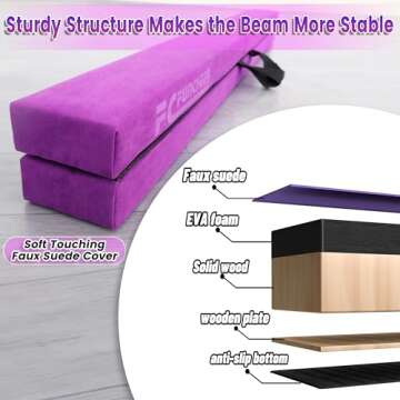 FC FUNCHEER 8FT Folding Balance Beam -Gymnastics Floor Beam - Gymnastics Equipment- Anti-Slip Bottom - Suede Cover - Carry Bag for Kids/Adults Home & Gym Center