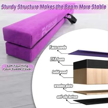 FC FUNCHEER 8FT Folding Balance Beam -Gymnastics Floor Beam - Gymnastics Equipment- Anti-Slip Bottom - Suede Cover - Carry Bag for Kids/Adults Home & Gym Center