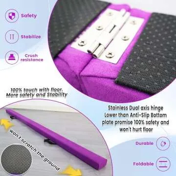 FC FUNCHEER 8FT Folding Balance Beam -Gymnastics Floor Beam - Gymnastics Equipment- Anti-Slip Bottom - Suede Cover - Carry Bag for Kids/Adults Home & Gym Center