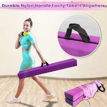 FC FUNCHEER 8FT Folding Balance Beam -Gymnastics Floor Beam - Gymnastics Equipment- Anti-Slip Bottom - Suede Cover - Carry Bag for Kids/Adults Home & Gym Center