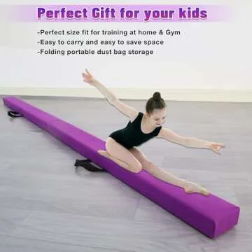 FC FUNCHEER 8FT Folding Balance Beam -Gymnastics Floor Beam - Gymnastics Equipment- Anti-Slip Bottom - Suede Cover - Carry Bag for Kids/Adults Home & Gym Center