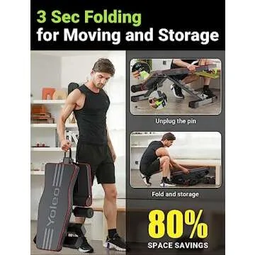 Yoleo Adjustable Weight Bench for Full Body Workout; Foldable Bench Press Bench of Home Gym Strength Training; Incline Decline Flat Utility Workout Bench with Quick Folding& Fast Adjustment (Black)