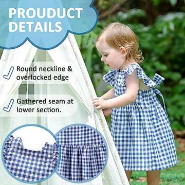Zanie Kids Gingham Toddler Dress Bowknot Easter Dress Baby Girl Summer Playwear Outfits Plaid Blue 2...
