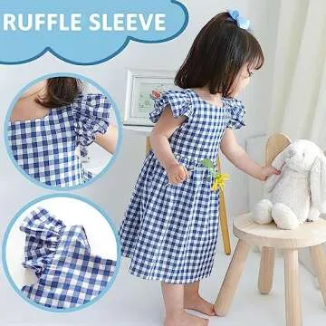 Zanie Kids Gingham Toddler Dress Bowknot Easter Dress Baby Girl Summer Playwear Outfits Plaid Blue 2 3T