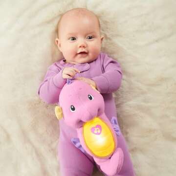 Fisher-Price Musical Baby Toy, Soothe & Glow Seahorse, Plush Sound Machine with Lights & Volume Control for Newborns, Pink