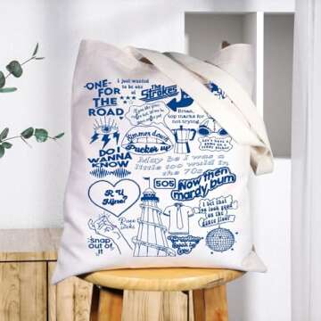 BWWKTOP Rock Band Tote Bag Singer Fans Gifts Song Lyrics Inspired Gifts Singer Album Tote Bag For Music Lover Fans (one for the TG)