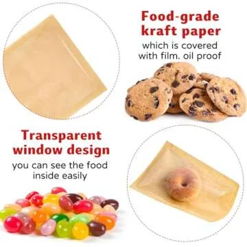 Ocmoiy 100 Clear Front Paper Cookie Bags - Heat Sealable