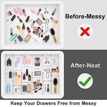 HiYZ Expandable Drawer Dividers with Inserts - Adjustable Drawer Organizers Separators for Kitchen, Bedroom, Dresser, Office, 5 Long Dividers(12.6-22.8 IN) with 10 Inserts(3.9-7.1 IN) - Clear