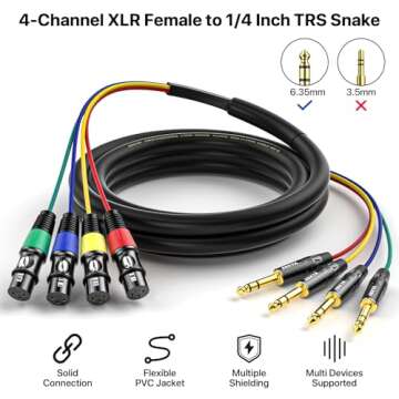 EBXYA 4 Channel XLR to 1/4 TRS Snake Cable – Premium 3 Feet Audio Solution