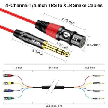 EBXYA 4 Channel XLR to 1/4 TRS Snake Cable for Audio