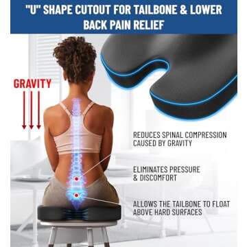 Everlasting Comfort Doctor Recommended Memory Foam Seat Cushions for Office Chairs - Tailbone Pain Relief Cushion, Sciatica & Back Support, Office Chair Cushion & Car Seat Cushion