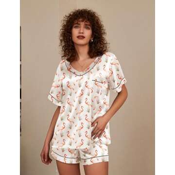 Ekouaer Silk Pajamas for Women Satin Pajama Set 2 Piece Short Sleeve Pjs Sets Soft Summer Sleepwear ...