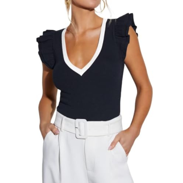 Stylish Ezbelle Deep V Neck Ruffle Tank Top for Women