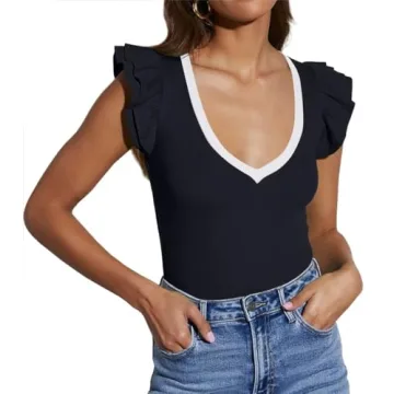 Ezbelle Women's Summer Deep V Neck Ruffle Tank Top