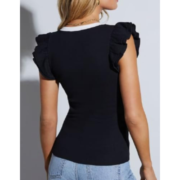 Ezbelle Women's Summer Deep V Neck Ruffle Tank Top