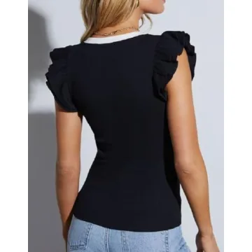 Ezbelle Women's Summer Deep V Neck Ruffle Tank Top