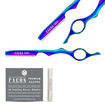 Facón Professional Hair Styling Thinning Texturizing Cutting Faether Razor + 10 Replacement Blades