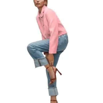 Women's Petal Bow Tweed Blazers Long Sleeve Cropped Jacket Tops Fall Open Front Office Work Blazer Coats Pink