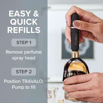 Travalo Classic HD Perfume Atomizer - Elegant Design for Valentine’s Day - Reusable, Airtight, Easy Fill Mini Pump Sprayer with Volume Window - Black