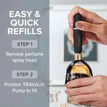 Travalo Classic HD Perfume Atomizer - Elegant Design for Valentine’s Day - Reusable, Airtight, Easy Fill Mini Pump Sprayer with Volume Window - Black