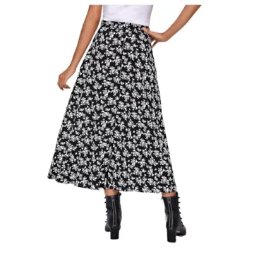Floerns Boho Floral High Waist Split Midi Skirt Black