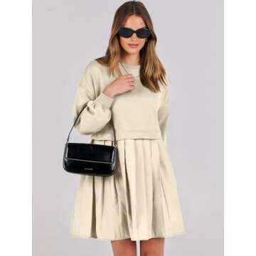 ANRABESS Women Sweatshirts Dress Oversized Long Sleeve Patchwork Casual Loose Pleated Pullover Mini ...