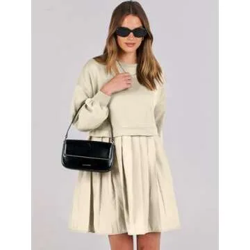 ANRABESS Women Sweatshirts Dress Oversized Long Sleeve Patchwork Casual Loose Pleated Pullover Mini ...