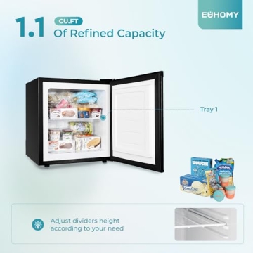 EUHOMY 1.1 Cubic Feet Mini Freezer, Countertop, Single Door Compact Upright Freezer with Reversible Door, Removable Shelves, Small freezer for Home/Dorms/Apartment/Office, New Black