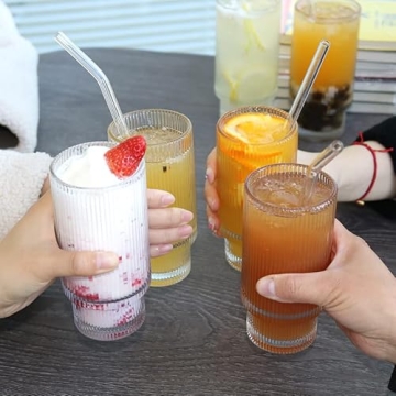 CAYOREPO 4 Pcs Vintage Ribbed Drinking Glass Set