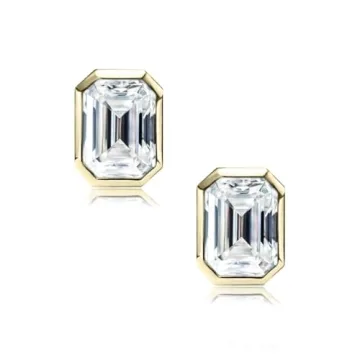 Raneecoco 4.0ct Emerald Cut Cubic Zirconia CZ Earrings in 18K Gold Plated Sterling Silver